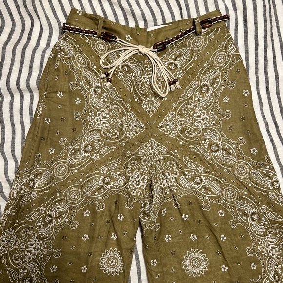 Zimmermann Linen Wide Leg Pants Olive Bandana - Picture 5 of 10